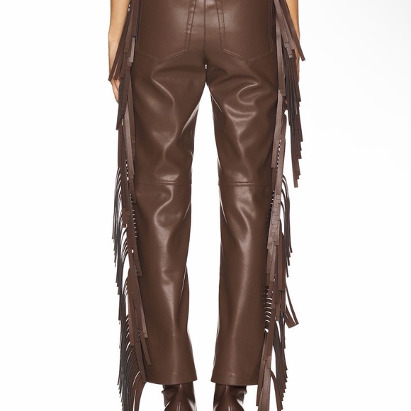 Norma Kamali Brown Faux-Leather Fringe Bootcut Jeans - Picture 3 of 3